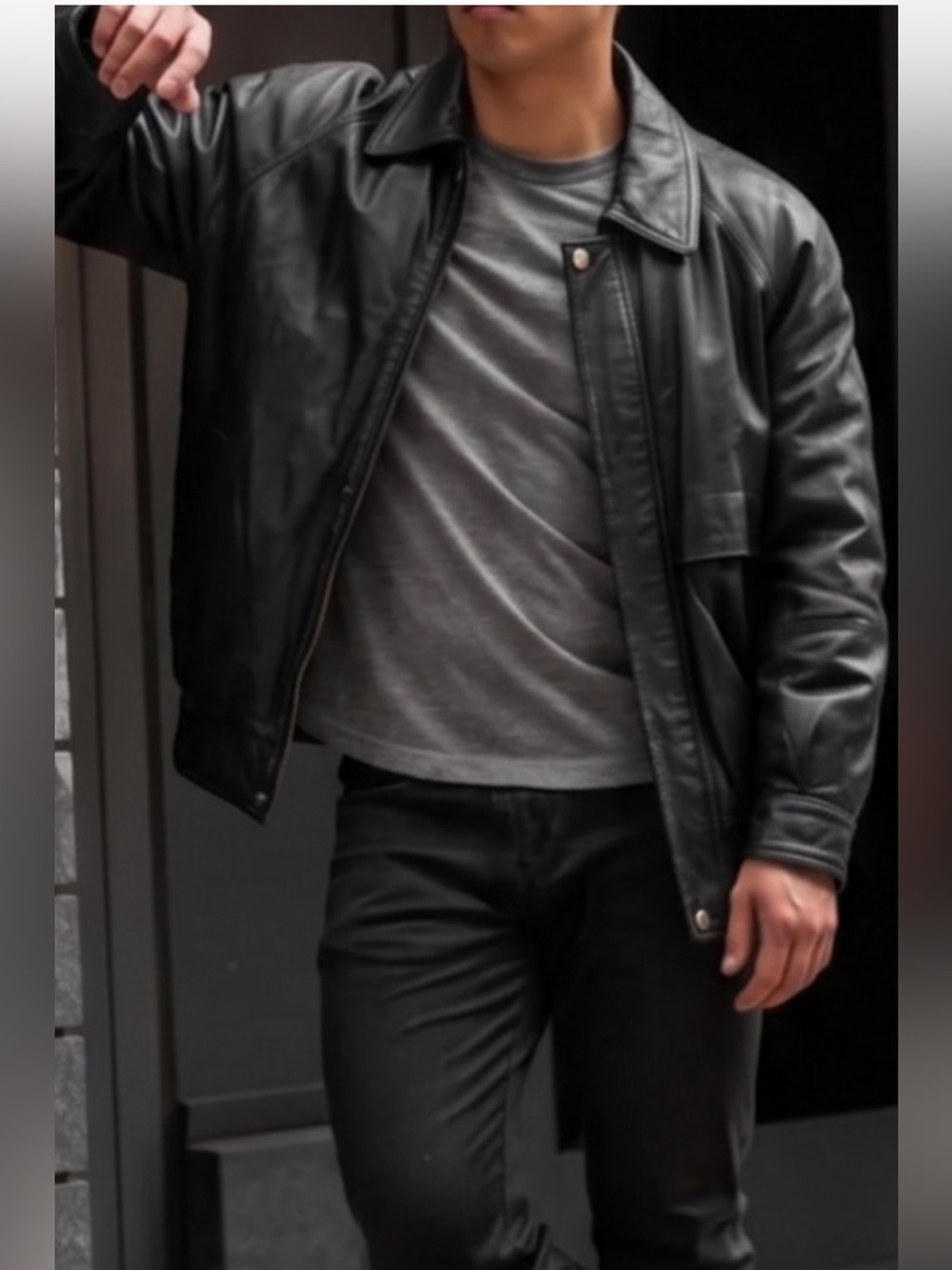 Andrew Marc Black Leather Bomber Jacket